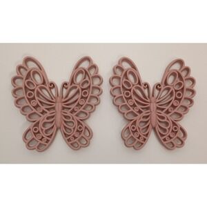 2 Vintage Pink Plastic Rattan Style Butterfly Wall Decor MCM Retro Burwood 6"